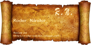 Roder Nándor névjegykártya